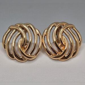 Monet Gold Knot Clip-On Earrings Vintage Button Collectible Minimalist Classic